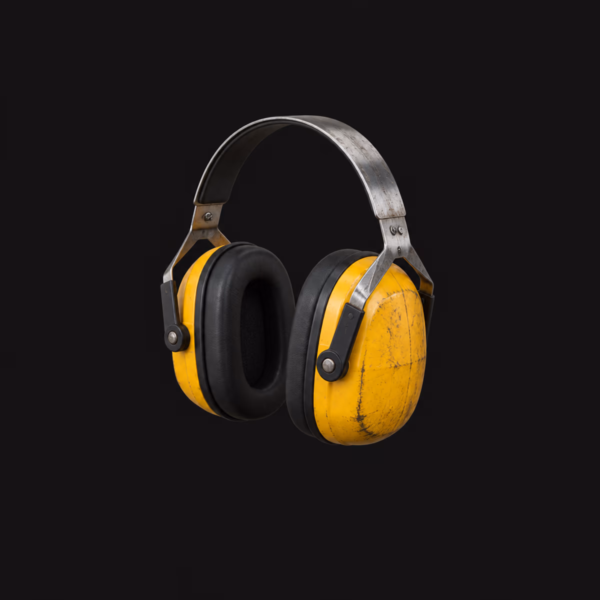 A pair of ear defenders, on black.